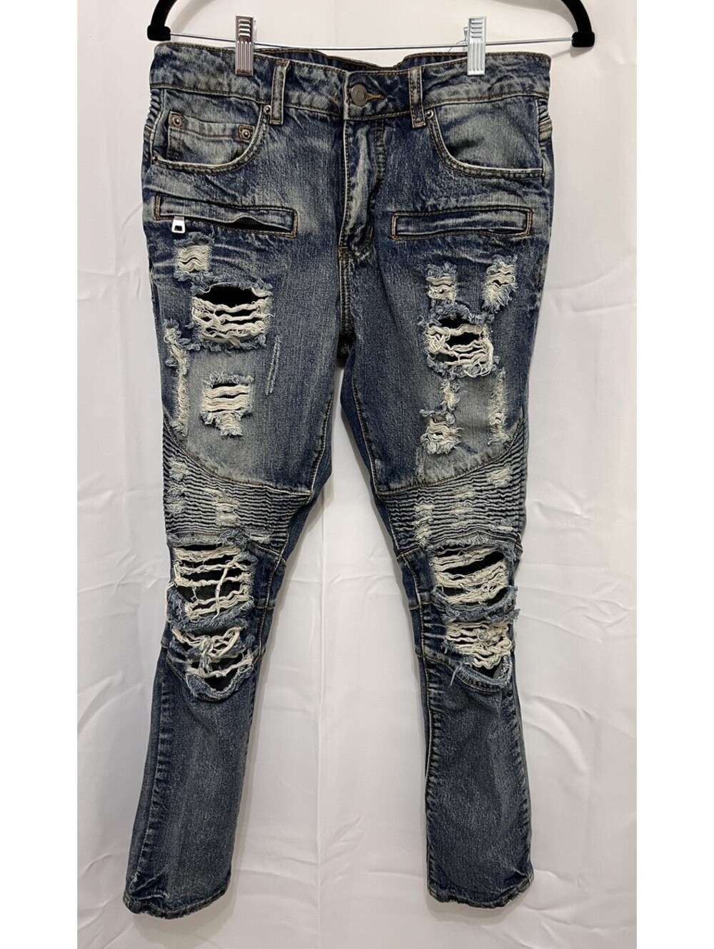 CJ Black Premium Men's Jeans 32x30 Skinny Moto Distressed Ripped Acid Wash Y2K